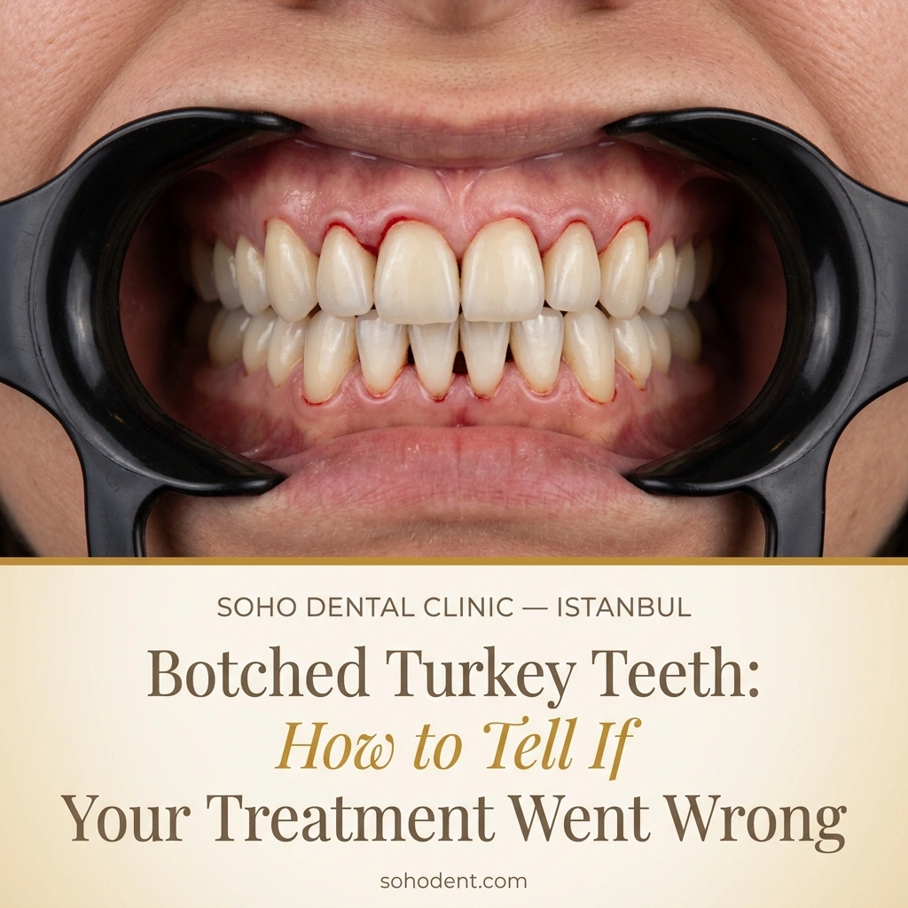 botched turkey teeth gone wrong photo showing crowns and inflamed gums